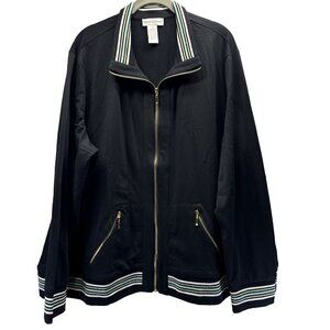 Drapers & Damons Women's Jacket Size 3X Black Blue Metallic Trim‎ Gold Full Zip